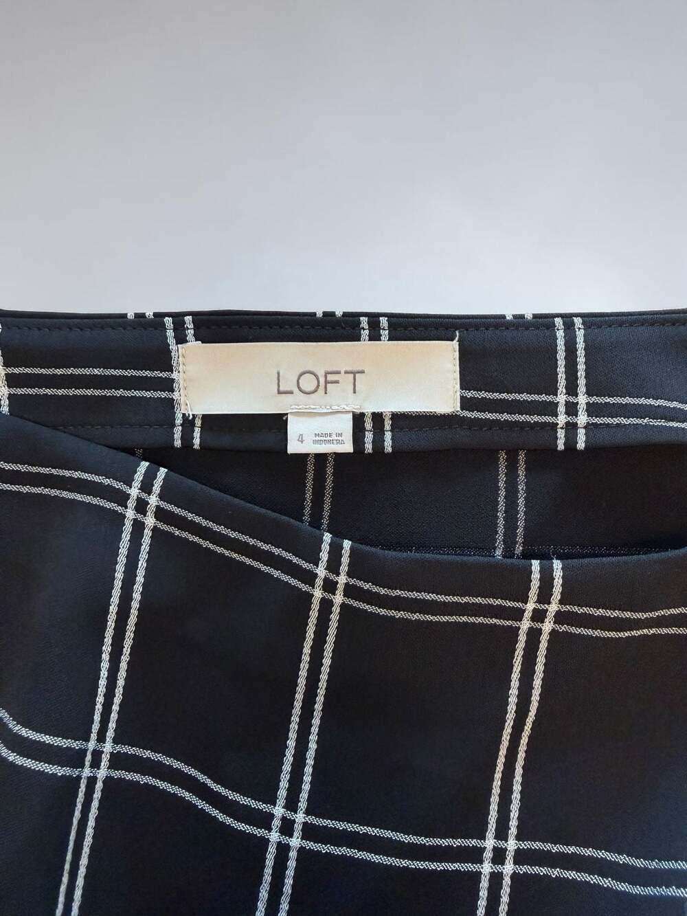 LOFT Black & White Windowpane Plaid Tie Waist Sleeveless Dress Size 4 - Picture 3 of 3